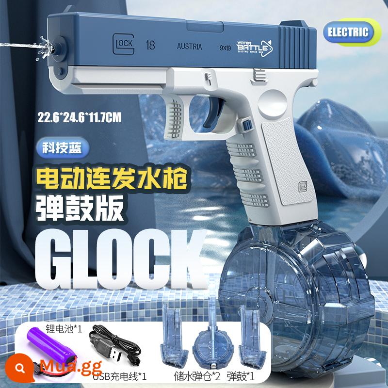 Trống Treo Balo Mini M1911 Đồ Chơi Súng Nước Đen Công Nghệ Điện Nổ Trẻ Em Xịt Nước Tự Động - Công nghệ Glock lặp điện xanh với 2 băng đạn + 1 băng đạn trống