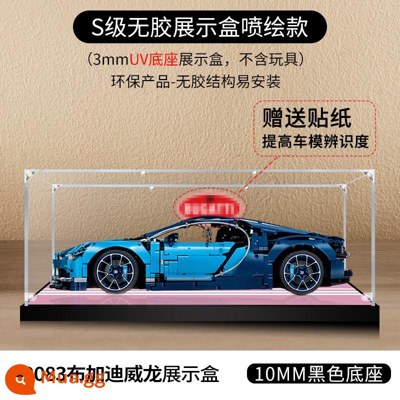 Lego khối xây dựng 42083 Bugatti Veyron xe ô tô mô hình hiển thị hộp cao acrylic trong suốt khối xây dựng che bụi - Dày 3mm + đế UV màu hồng + nhãn dán Bugatti