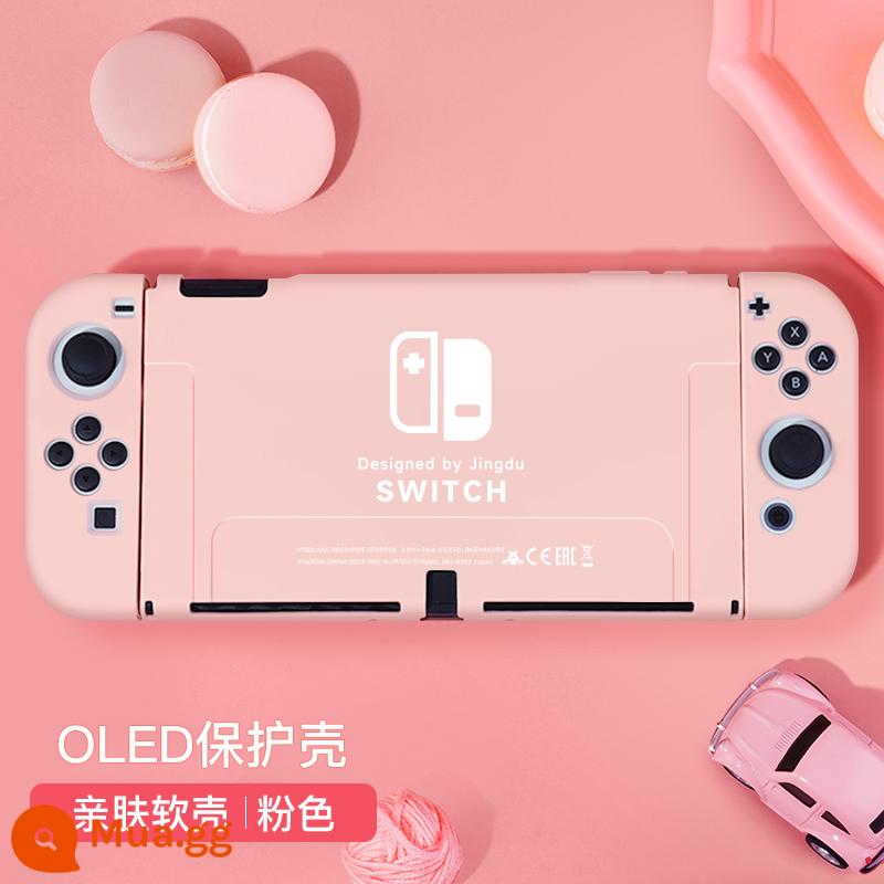 Nintendo Switch Vỏ bảo vệ NS áo khoác silicon có thể được chèn bằng vỏ dưới vỏ sò mềm mại có thể xử lý phụ kiện OLED OLED. - Vỏ mềm OLED mới [bột nguyên bản ★ vỏ mềm thân thiện với da] đi kèm với màng + nắp√