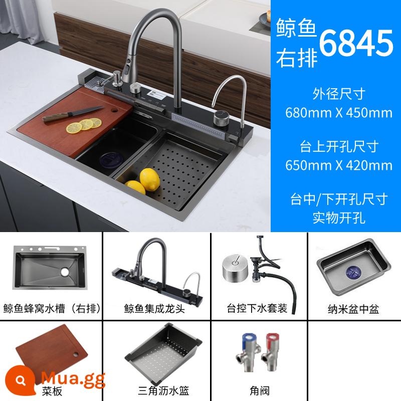 Nano Bếp Mưa Tắm Chậu Rửa Bát Hộ Gia Đình Sus304 Thép Không Gỉ Undercounter Bể Lớn Đơn Bồn Rửa Bát Chậu Rửa Bát - V-002 Thoát Nước Bên Phải [68x45] Vòi Cá Voi