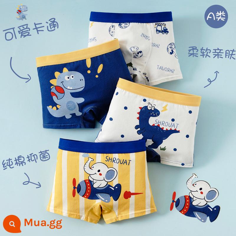 Quần lót trẻ em quần đùi cotton nam 13 bé trai 15 tuổi trung niên trở lên bé trai tuổi teen quần đùi cotton quần đùi cotton - Biệt đội khủng long (gói 4 người)