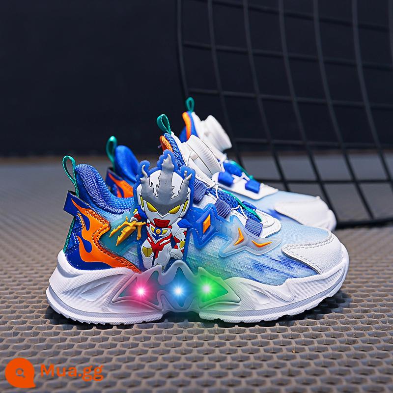 Li-Ning Hydrogen Cloud đồng thương hiệu Ultraman 2024 mùa xuân trẻ em bọc da giày phát sáng cho bé trai có đèn - WZ-Q61 màu xanh (mạng kép)