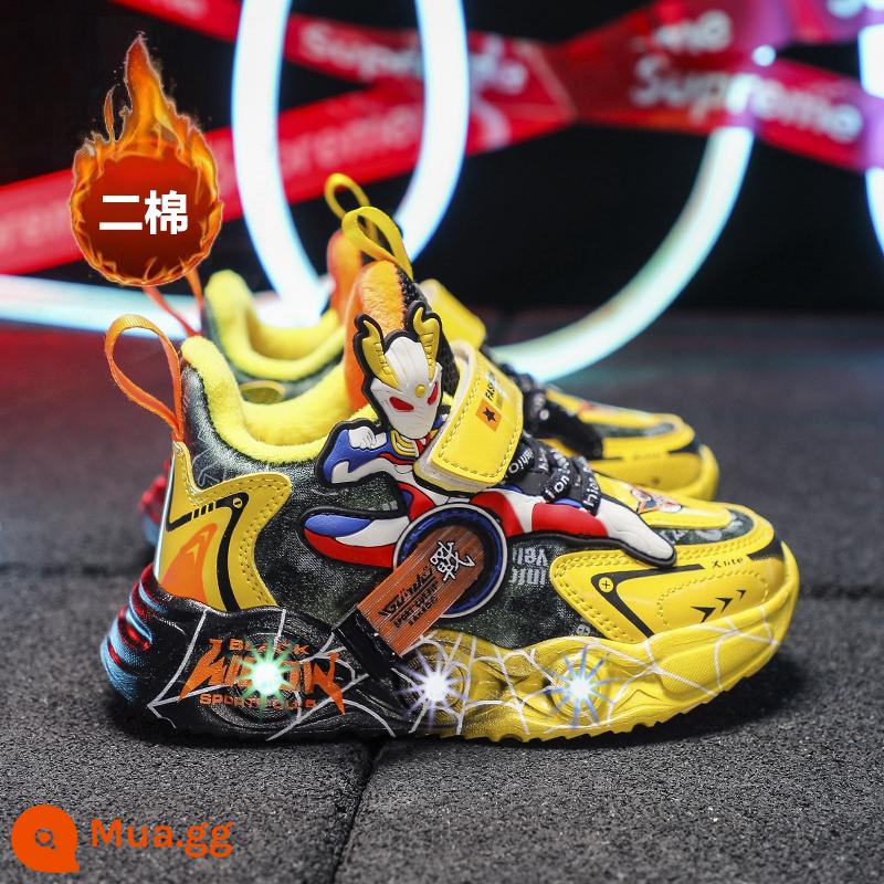 Li-Ning Hydrogen Cloud đồng thương hiệu Ultraman 2024 mùa xuân trẻ em bọc da giày phát sáng cho bé trai có đèn - SY-A06 da vàng phối nhung