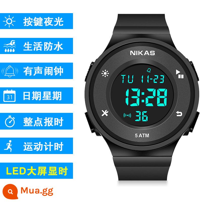 Đồng hồ nam dạ quang chống nước sinh viên đồng hồ điện tử đa chức năng thanh niên thể thao ngoài trời trường trung học cơ sở đồng hồ báo thức trẻ em - Model 1904A toàn màu đen + 4 quà tặng 1 + bảo hiểm cước vận chuyển + bảo hành trọn đời