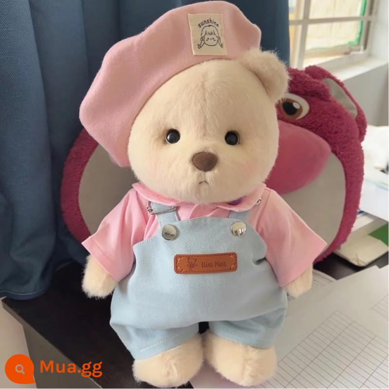 Kích thước trung bình gấu Lena quần áo gấu búp bê sang trọng quần áo búp bê 30cm gấu bông màu hồng sang trọng áo liền quần nữ - Túi T + denim màu hồng + mũ tròn màu hồng