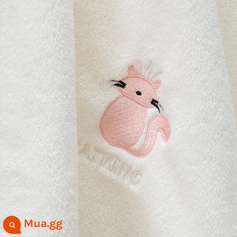 Khăn tắm hộ gia đình cotton nguyên chất bé sơ sinh cặp đôi nam nữ siêu mềm dày siêu thấm nhanh khô không rụng lông - Khăn tắm mèo trắng (nhung san hô)