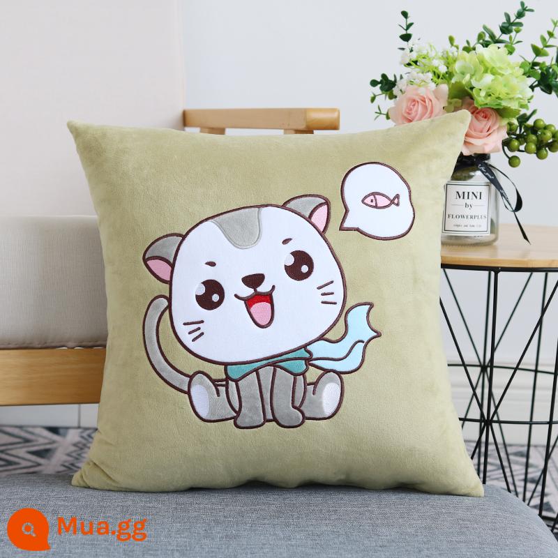 Hoạt Hình Dễ Thương Gối Sofa Đệm Giường Văn Phòng Tựa Lưng Ô Tô Gối Vuông Gối Không Lõi - Mèo con (xanh)