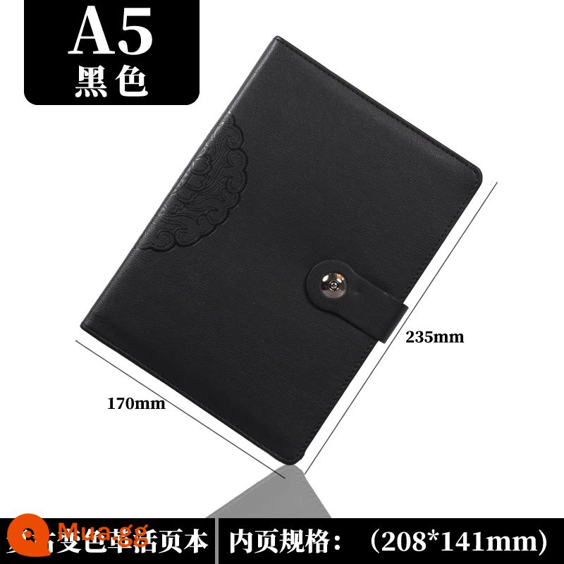 Shenshi Retro Sổ tay rời dành cho doanh nghiệp Da Notepad Văn phòng phẩm Văn phòng phẩm Bán buôn Hồ sơ hội nghị Sổ nhật ký khổ lớn với lõi có thể thay thế và LOGO tùy chỉnh dành cho doanh nghiệp - A5 màu đen