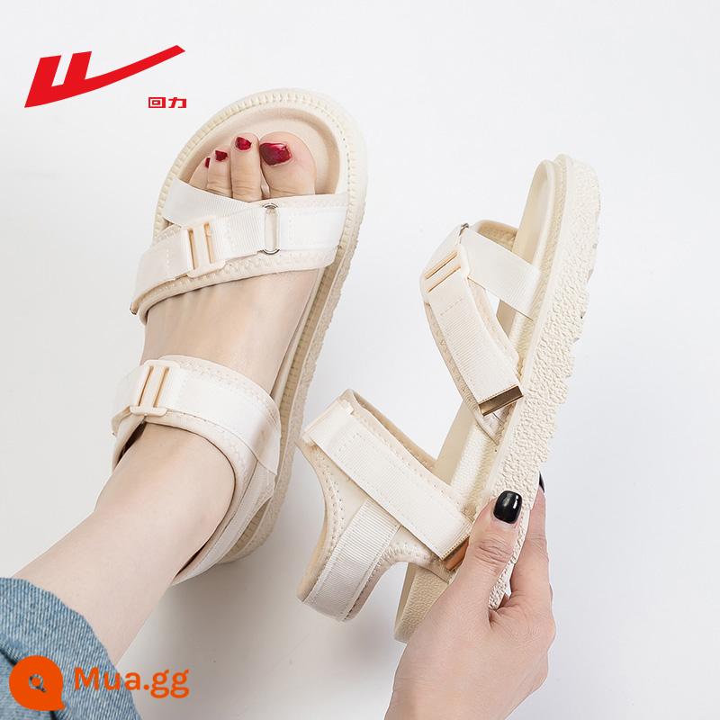 Xăng đan quai hậu nữ mùa hè 2023 mới đế dày giày nữ thời trang đế bằng Velcro giày thể thao đi biển - Màu be-0554 với váy và sandal