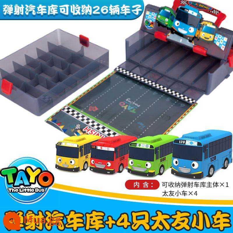 TAYO Little Taiyou Bus Quán tính Trẻ em Bé trai Gianni Leni Nhà để xe trung tâm Bộ tòa nhà - Gara phóng Taiyou + 4 xe buýt nhỏ