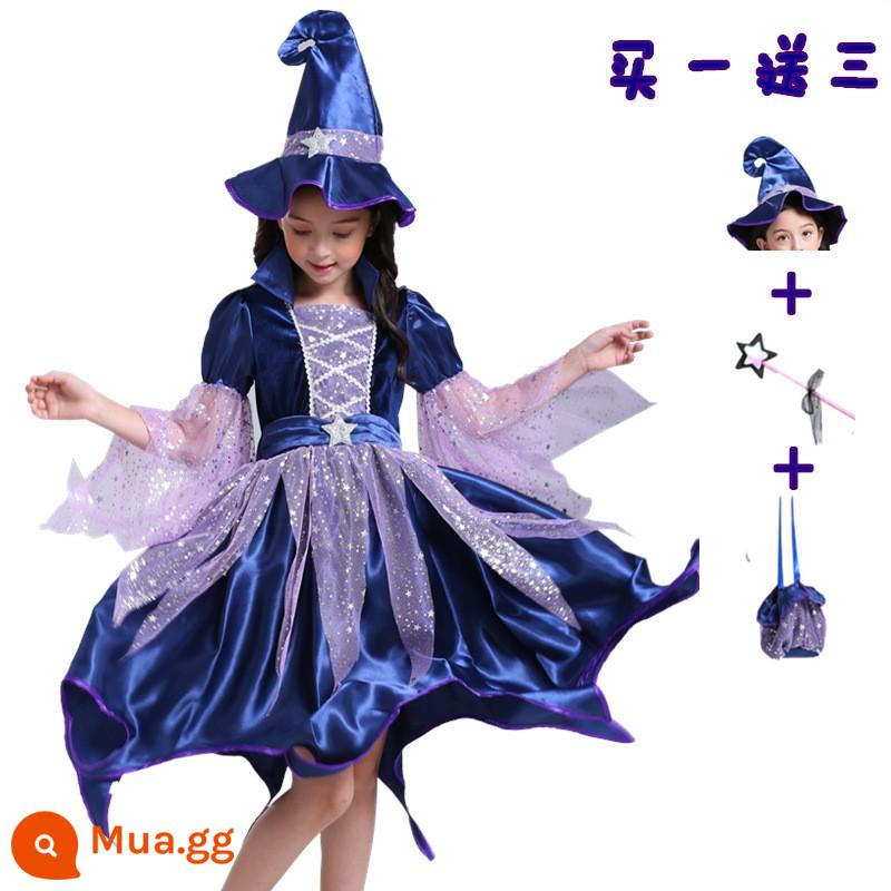 Trang phục Halloween trẻ em, trang phục phù thủy, váy phù thủy bé gái, trang phục cosplay kinh dị, trang phục ma cà rồng - Váy hải quân + mũ + túi kẹo + đũa thần