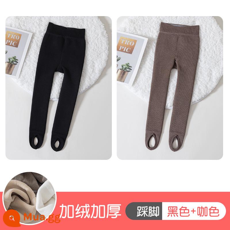 Girls 'Pantyhose Autumn and Winter Plus Trẻ em dày đặc bước trên quần lót, quần ấm em bé, đi tất nhảy - Chân kaki + chân đen [dải thẳng cộng với nhung và dày]