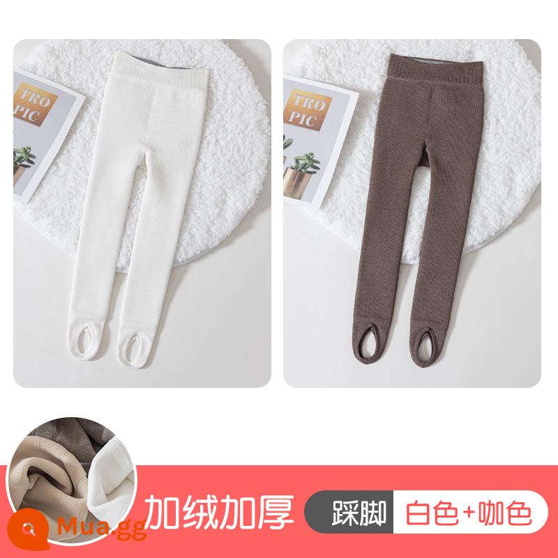 Girls 'Pantyhose Autumn and Winter Plus Trẻ em dày đặc bước trên quần lót, quần ấm em bé, đi tất nhảy - Chân trắng + chân kaki [dải thẳng cộng với nhung và dày]