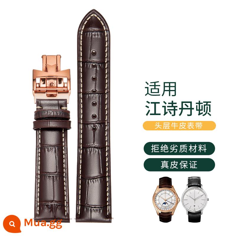 Áp dụng cho Jiang Shidon Belt Tibetan Leather Essignance Art Master Master Wu Lu Series Strap Men 20 22 - Khóa vàng hồng bằng chỉ trắng nâu [nút chụp đôi]