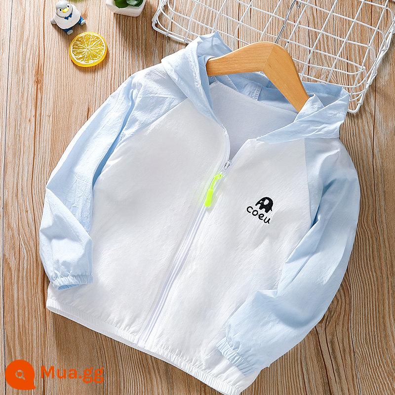 Quần áo chống nắng trẻ em bé trai và bé gái mùa hè cotton nguyên chất thoáng khí phần mỏng băng lụa áo khoác chống nắng cho bé quần áo chống nắng cho bé - [01 kiểu 100% cotton] xanh