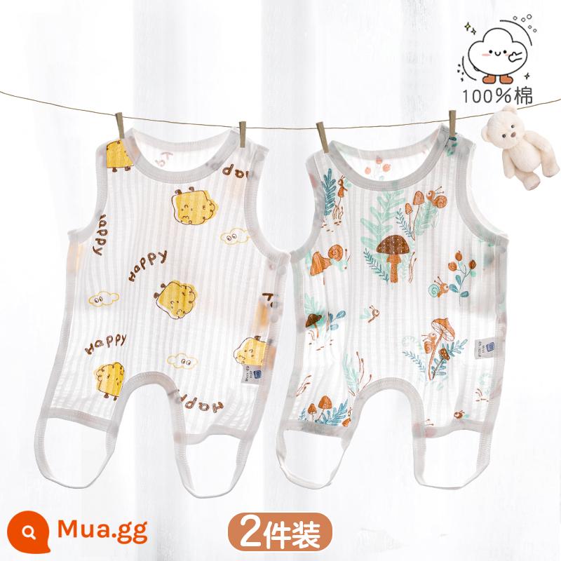 Tạp dề cho bé mùa hè phần mỏng cotton nguyên chất nam và nữ bé nửa lưng có chân bảo vệ bụng trẻ sơ sinh mùa xuân kiểu vest bốn mùa - [Bánh mì nướng + Rừng] 2 miếng