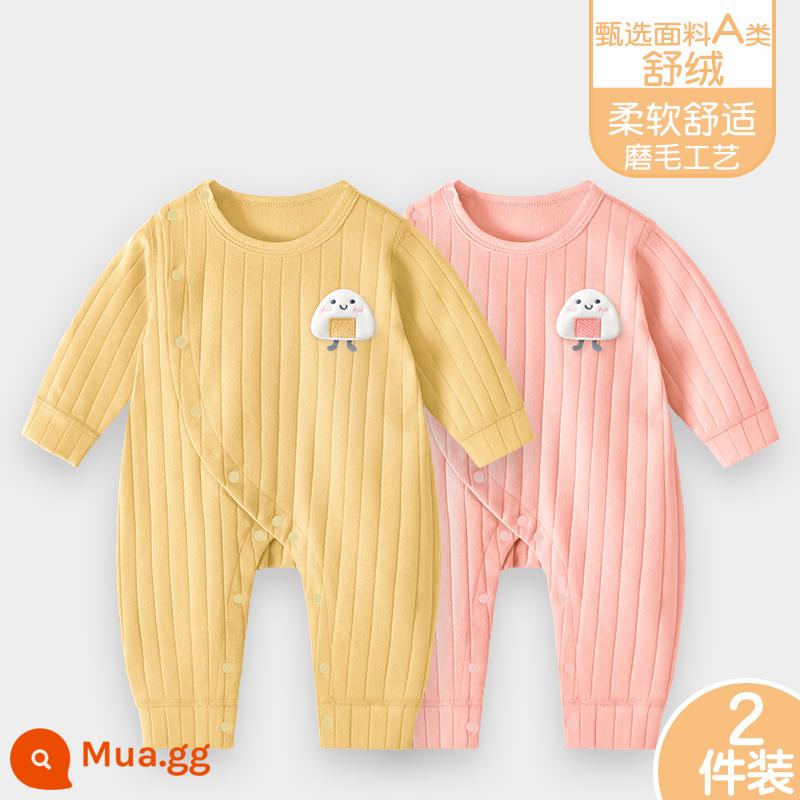 Áo liền quần cho bé Shuvelvet cotton sơ sinh ấm áp mùa xuân và mùa thu đông đi chơi romper quần áo trẻ em bộ đồ thu đông - [Shu Rong]Vàng D+Hồng D