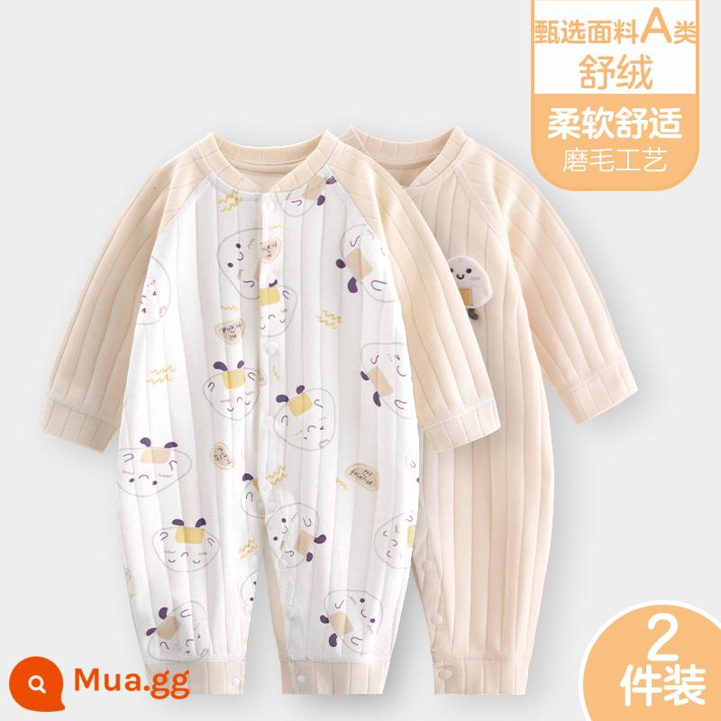 Áo liền quần cho bé Shuvelvet cotton sơ sinh ấm áp mùa xuân và mùa thu đông đi chơi romper quần áo trẻ em bộ đồ thu đông - [Shu Rong] Gạo A + Gạo B