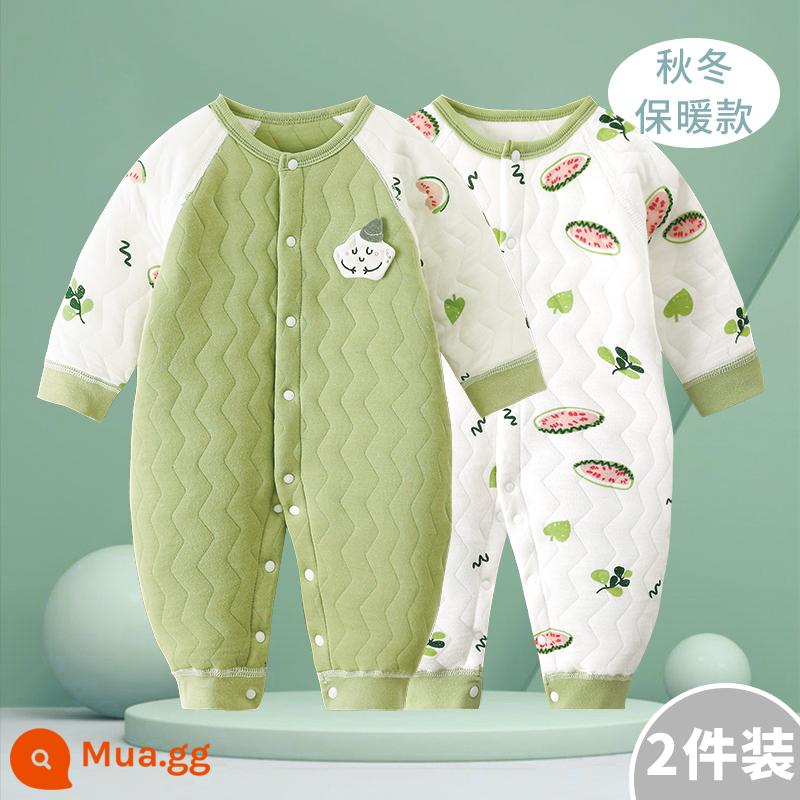 Jumpsuit cho bé mùa xuân, mùa thu và mùa đông mùa đông ấm áp chần bông mùa thu quần áo sơ sinh đầu mùa thu cho bé dày lên phù hợp với - Dưa Hấu D+Dưa Hấu E|2 miếng