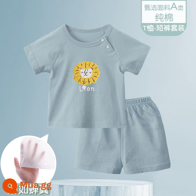 Bộ đồ ngắn tay mùa hè cho bé quần short bé cotton mỏng sơ sinh quần áo hai mảnh mùa hè bé trai và bé gái - Sư tử xanh [Bộ đồ ngắn tay]