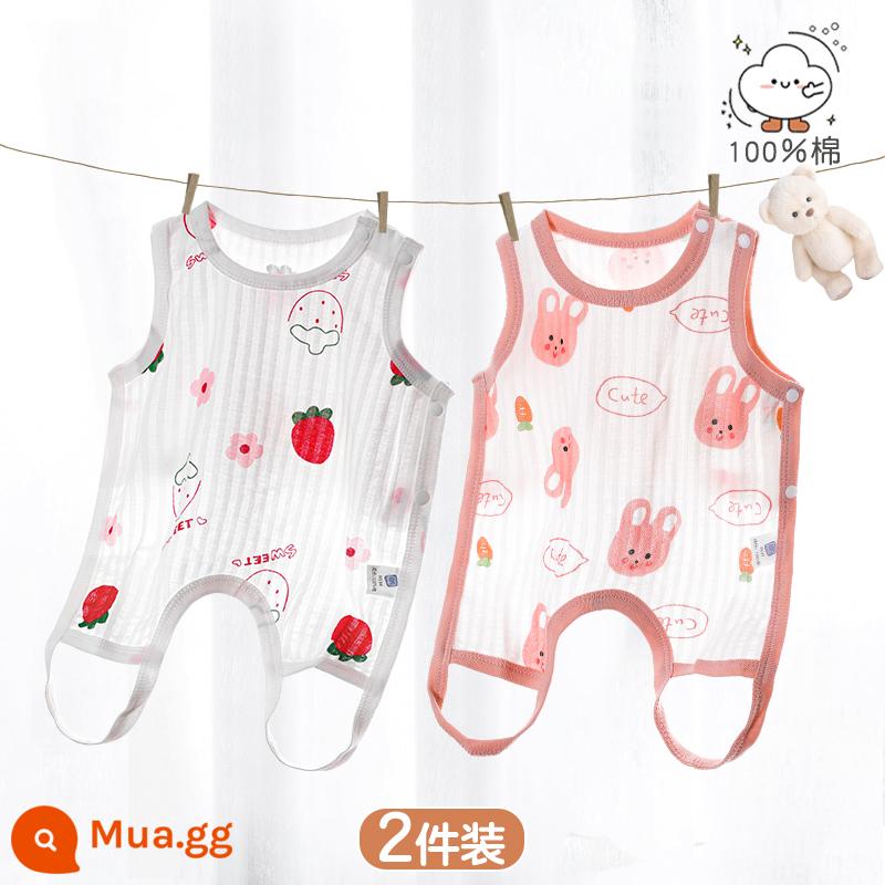 Tạp dề cho bé mùa hè phần mỏng cotton nguyên chất nam và nữ bé nửa lưng có chân bảo vệ bụng trẻ sơ sinh mùa xuân kiểu vest bốn mùa - [Dâu+Thỏ] 2 miếng