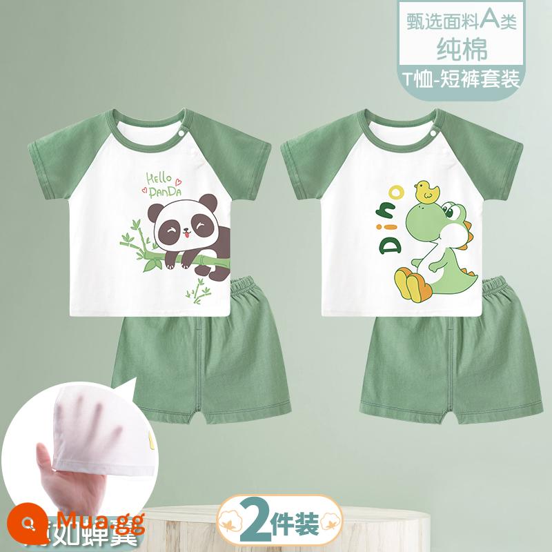 Bộ đồ ngắn tay mùa hè cho bé quần short bé cotton mỏng sơ sinh quần áo hai mảnh mùa hè bé trai và bé gái - [Bộ đồ ngắn tay] Rồng nghịch ngợm + Gấu trúc/2 chiếc