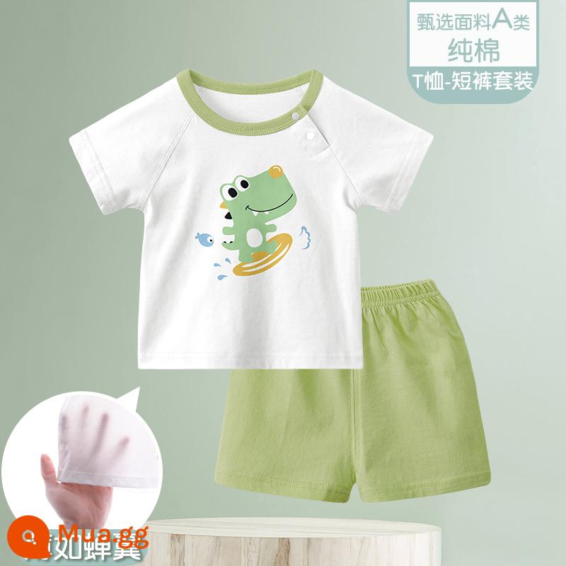 Bộ đồ ngắn tay mùa hè cho bé quần short bé cotton mỏng sơ sinh quần áo hai mảnh mùa hè bé trai và bé gái - Lướt sóng [bộ đồ ngắn tay]