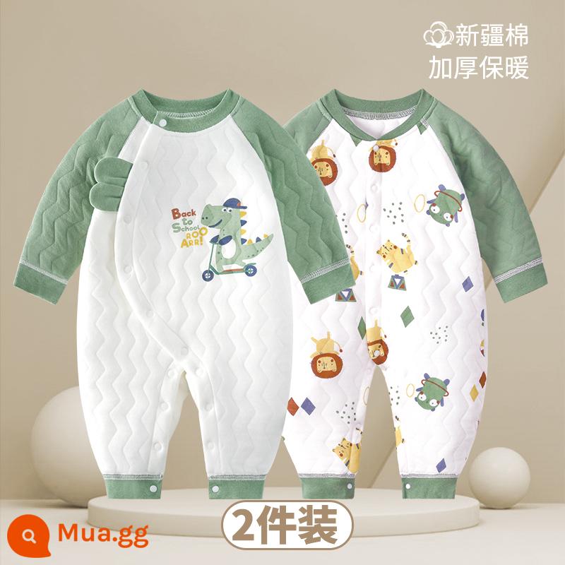 Áo liền quần cho bé mùa xuân ấm áp và mùa thu đông quần áo cotton mùa thu quần áo sơ sinh bé tập bò quần áo áo liền quần làm dày phù hợp với - Khủng long xanh + Thiên đường B | Ấm áp 2 miếng