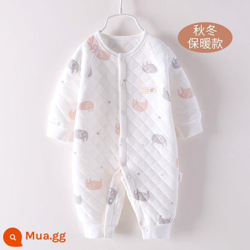 Jumpsuit cho bé mùa xuân, mùa thu và mùa đông mùa đông ấm áp chần bông mùa thu quần áo sơ sinh đầu mùa thu cho bé dày lên phù hợp với - Voi xám hồng C [ấm áp]