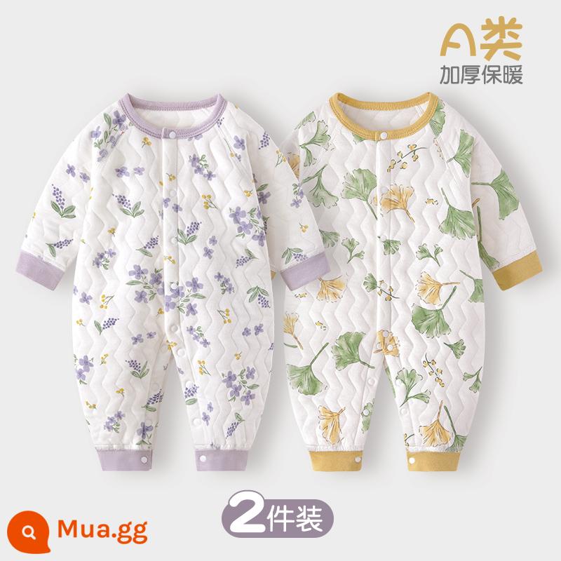 Jumpsuit cho bé mùa xuân, mùa thu và mùa đông mùa đông ấm áp chần bông mùa thu quần áo sơ sinh đầu mùa thu cho bé dày lên phù hợp với - Chuông gió thư + bạch quả đón phước lành | 2 cái