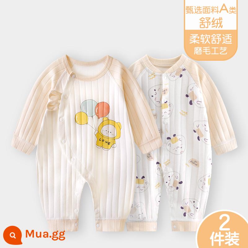 Áo liền quần cho bé Shuvelvet cotton sơ sinh ấm áp mùa xuân và mùa thu đông đi chơi romper quần áo trẻ em bộ đồ thu đông - [Shu Rong] Gấu bóng + Màu be B