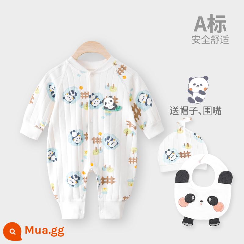 Áo liền quần cho bé Shuvelvet cotton sơ sinh ấm áp mùa xuân và mùa thu đông đi chơi romper quần áo trẻ em bộ đồ thu đông - [Shu Rong] Gấu Trúc Mục Vụ - Vừa Mở