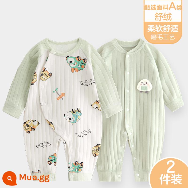 Áo liền quần cho bé Shuvelvet cotton sơ sinh ấm áp mùa xuân và mùa thu đông đi chơi romper quần áo trẻ em bộ đồ thu đông - [Thư Dung] Xanh A+Xanh C