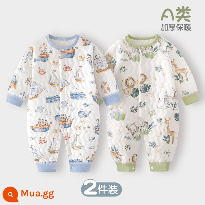 Jumpsuit cho bé mùa xuân, mùa thu và mùa đông mùa đông ấm áp chần bông mùa thu quần áo sơ sinh đầu mùa thu cho bé dày lên phù hợp với - Đại dương huyền ảo + Rừng mưa nhiệt đới | 2 phần