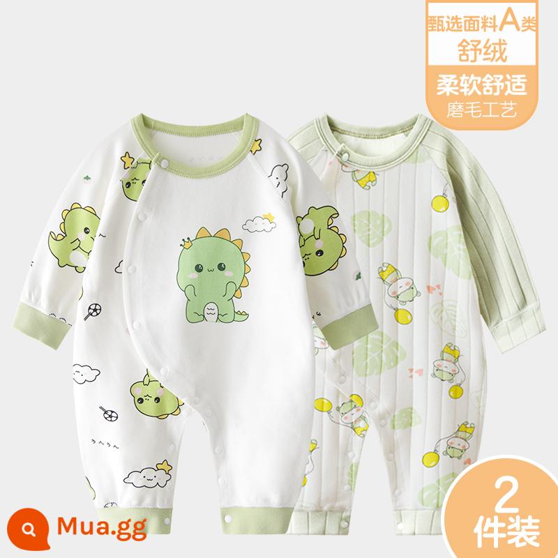 Áo liền quần cho bé Shuvelvet cotton sơ sinh ấm áp mùa xuân và mùa thu đông đi chơi romper quần áo trẻ em bộ đồ thu đông - [Shu Rong] Khủng long A + Hà mã nhỏ