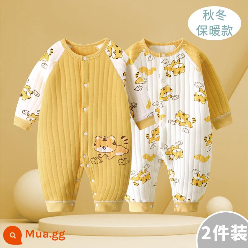 Quần áo cotton cho bé mùa đông áo liền quần dày mùa xuân và mùa thu mùa đông phù hợp với trẻ sơ sinh chần bông ấm áp cho bé quần áo - Hổ Dễ Thương A + Hổ Dễ Thương B | 2 miếng ấm áp