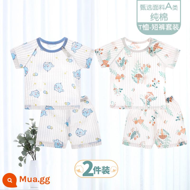 Bộ đồ ngắn tay mùa hè cho bé quần short bé cotton mỏng sơ sinh quần áo hai mảnh mùa hè bé trai và bé gái - [Bộ đồ ngắn tay] Bubble Whale + Jungle Buddy/bộ 2 món