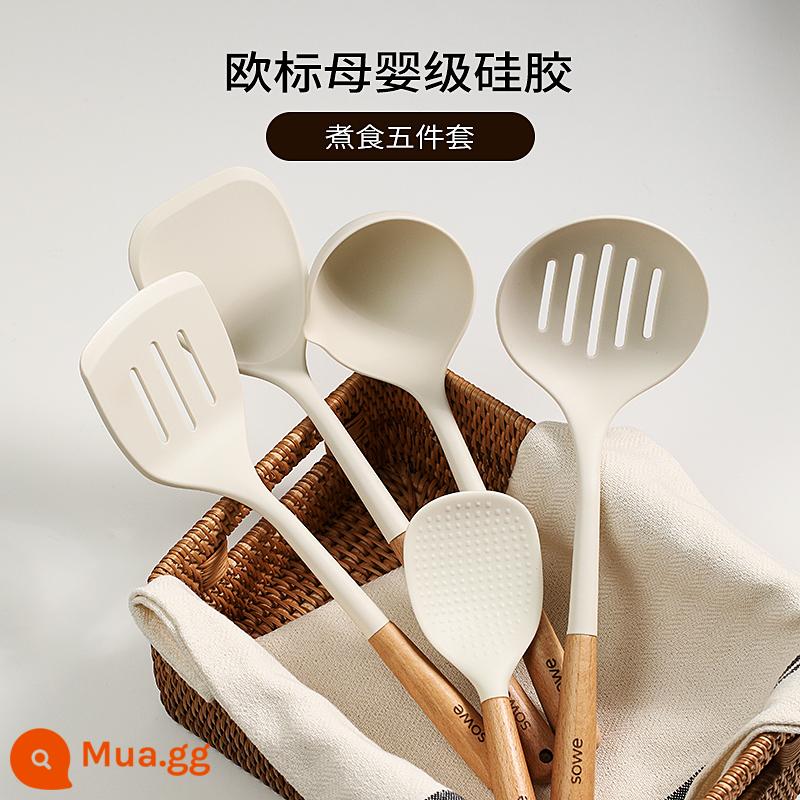 Sowe Thìa Silicone Dụng Cụ Nấu Ăn Gia Đình Thìa Nồi Chống Dính Đặc Biệt Muỗng Súp Rây Lọc Muỗng Ăn Cơm Chịu Nhiệt Độ Cao Bộ Dụng Cụ Nhà Bếp - ❤️[Bộ nấu 5 món] Thìa + Muỗng Súp + Muỗng Cơm + Thìa Chiên + Rây.