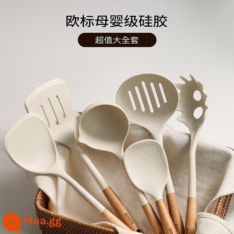 Sowe Thìa Silicone Dụng Cụ Nấu Ăn Gia Đình Thìa Nồi Chống Dính Đặc Biệt Muỗng Súp Rây Lọc Muỗng Ăn Cơm Chịu Nhiệt Độ Cao Bộ Dụng Cụ Nhà Bếp - ❤️[Bộ hoàn chỉnh có giá trị lớn] Thìa + Thìa súp + Muỗng cơm + Thìa chiên + Rây lọc + Mì.