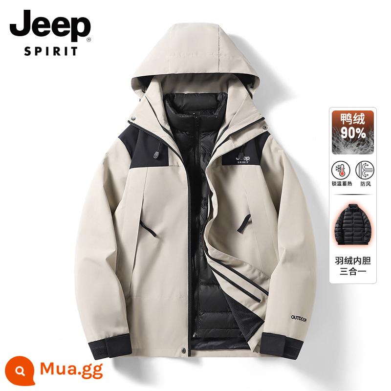 Áo khoác nam ba trong một Jeep mùa đông ấm áp áo khoác nam lót lông áo khoác cotton áo khoác nam nữ - Mitu màu xám