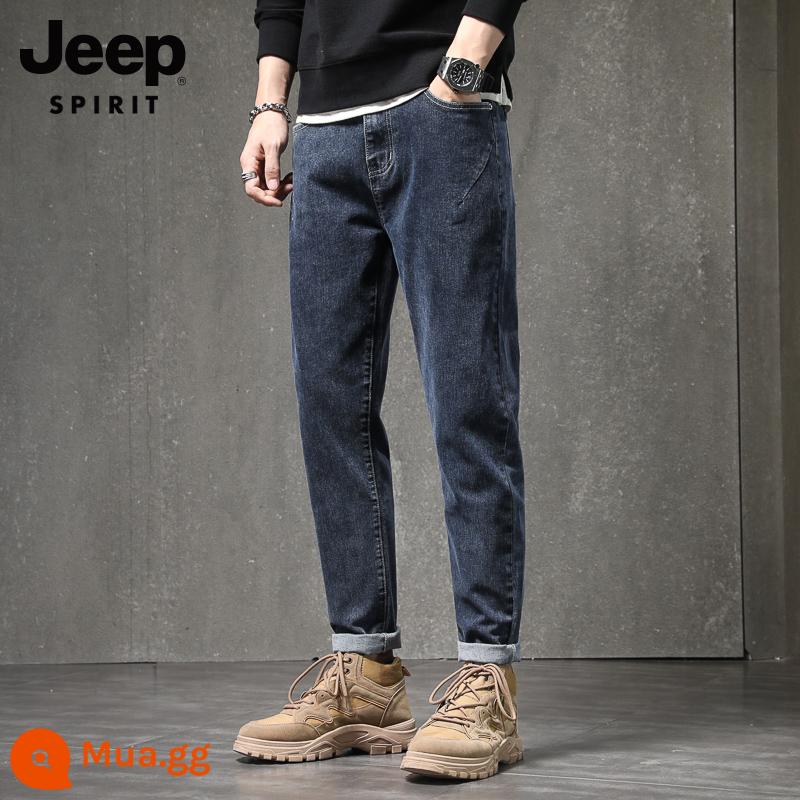 Quần Jean JEEP Nam Thu Đông Mới Rộng Thẳng Quần Âu Plus Nhung Dày Chín Điểm Quần Quần Đen - 711 Xanh Xám-Xuân Thu Phong Cách