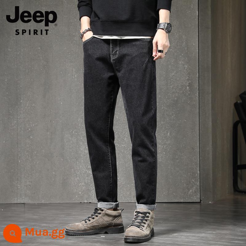 Quần Jean JEEP Nam Thu Đông Mới Rộng Thẳng Quần Âu Plus Nhung Dày Chín Điểm Quần Quần Đen - 711 Phong cách xuân thu đen