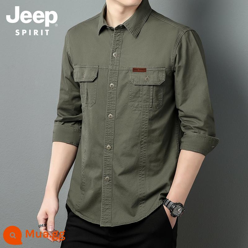 JEEP Mỹ dụng cụ áo sơ mi dài tay áo khoác nam mùa xuân và mùa thu giản dị 2023 áo sơ mi ngắn tay cotton mới mùa hè - Quân đội xanh