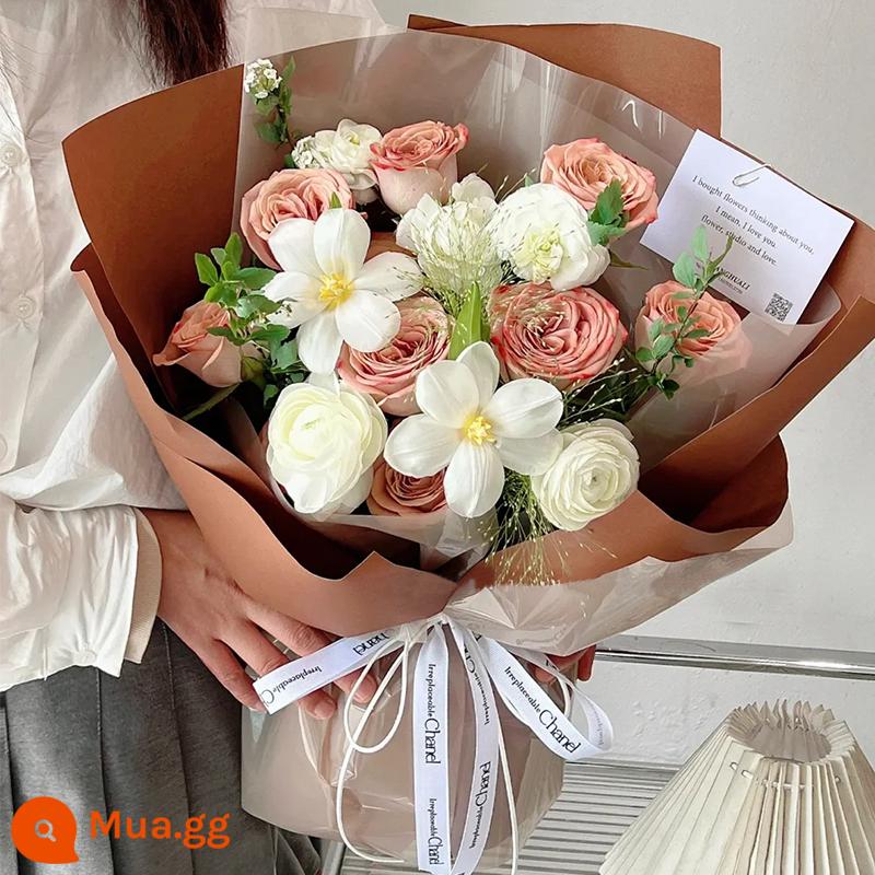 Giao hoa bó hoa Tulip cùng thành phố Thượng Hải Quảng Châu Bắc Kinh Hàng Châu giao hoa sinh nhật bạn gái shop hoa toàn quốc giao hoa - 9 cốc cappuccino + hoa tulip trộn