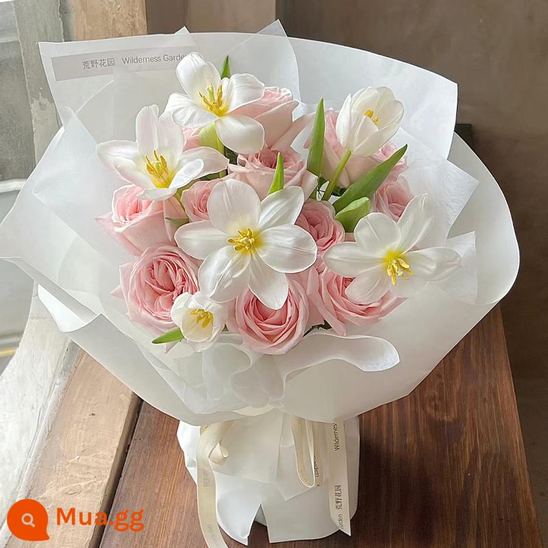 Giao hoa bó hoa Tulip cùng thành phố Thượng Hải Quảng Châu Bắc Kinh Hàng Châu giao hoa sinh nhật bạn gái shop hoa toàn quốc giao hoa - [Grace-Seasonal Limited] 11 bông hồng vải + 5 bó hoa tulip