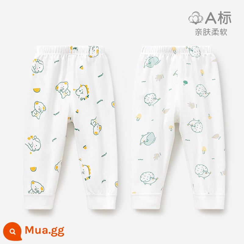 Quần vệ sinh trẻ em mùa xuân thu đông quần cotton nguyên chất cho bé trai và bé gái đáy mở đồ ngủ cho bé quần dài ấm áp - 3KZ001 chú chó dễ thương màu xanh lá cây/nhím xanh 2 miếng