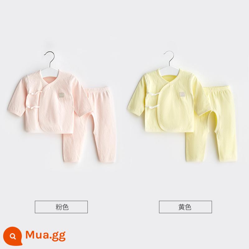 Quần áo sơ sinh mùa xuân, mùa thu và mùa đông sơ sinh 0 nhà sư Tháng 3 hai mảnh cotton nguyên chất đáy cho bé quần áo mùa thu phù hợp - 21317 hồng/vàng 2 bộ