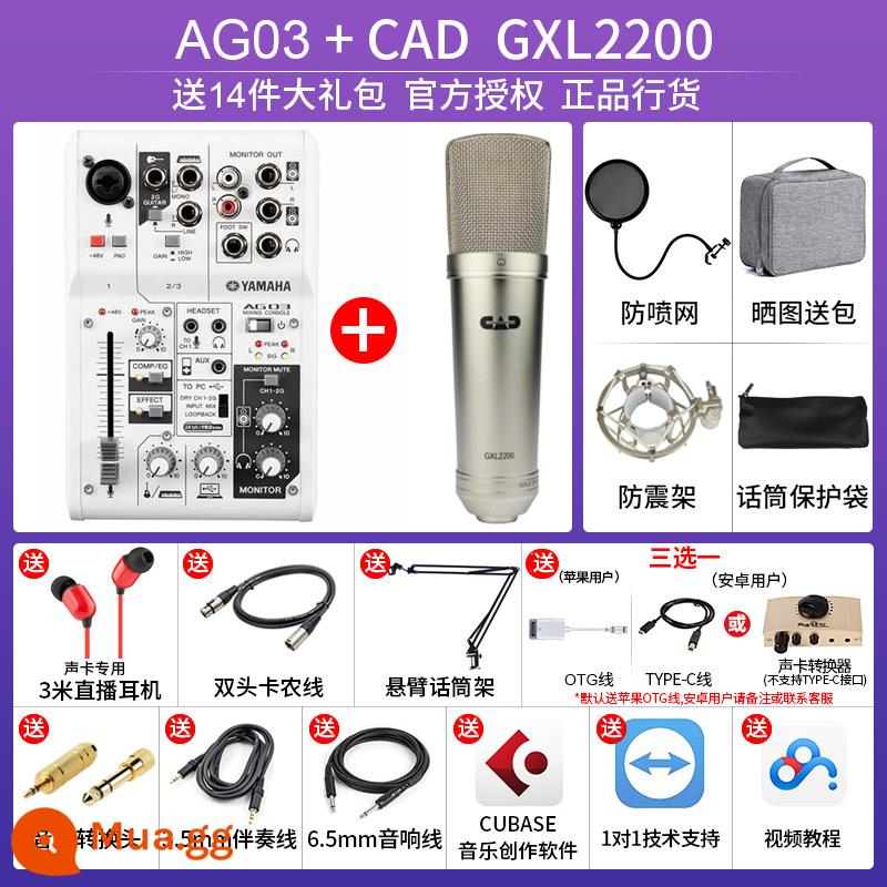 YAMAHA Yamaha AG03 sound card AG06 mixer điện thoại di động máy tính micro trực tiếp micro thu âm trọn bộ - AG-03+CAD GXL2200