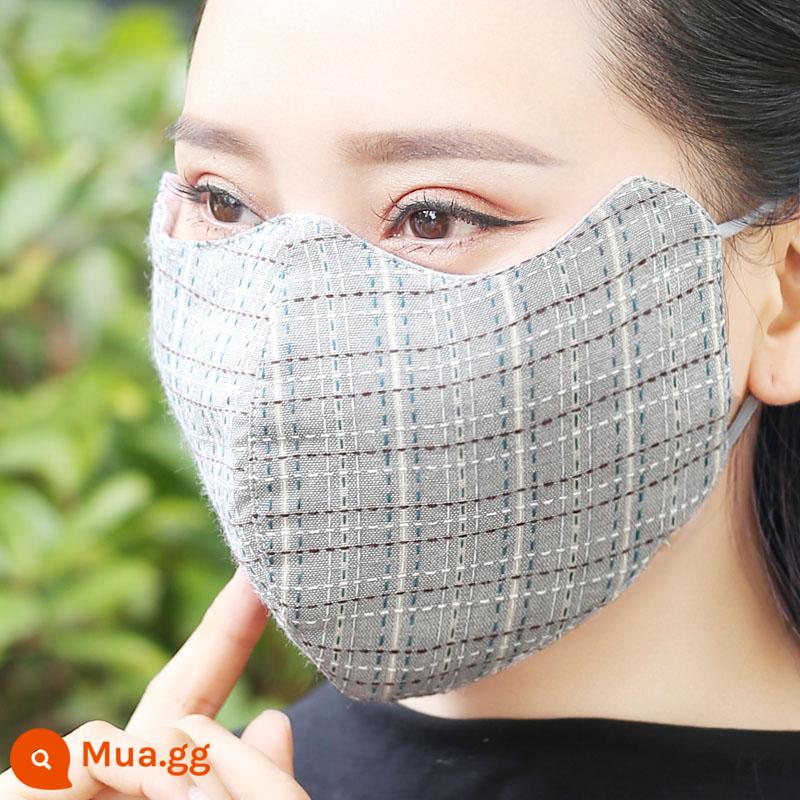 Mặt nạ mùa thu và mùa đông của phụ nữ phong cách Trung Hoa thời trang cotton nguyên chất mùa đông ấm áp và chống lạnh bông vải người lớn chống gió dày lên - Sọc mùa đông màu xám nhạt