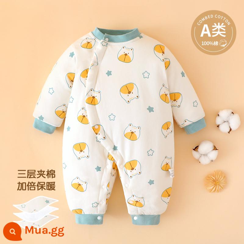 Quần áo cotton trẻ em, quần áo sơ sinh thu đông, áo liền quần chần bông, quần áo cotton ấm áp cho nam nữ, áo khoác cotton dày dặn, quần áo mùa đông - gấu sao